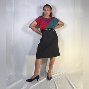 Alyx Red and Teal Colorblock Midi Dress